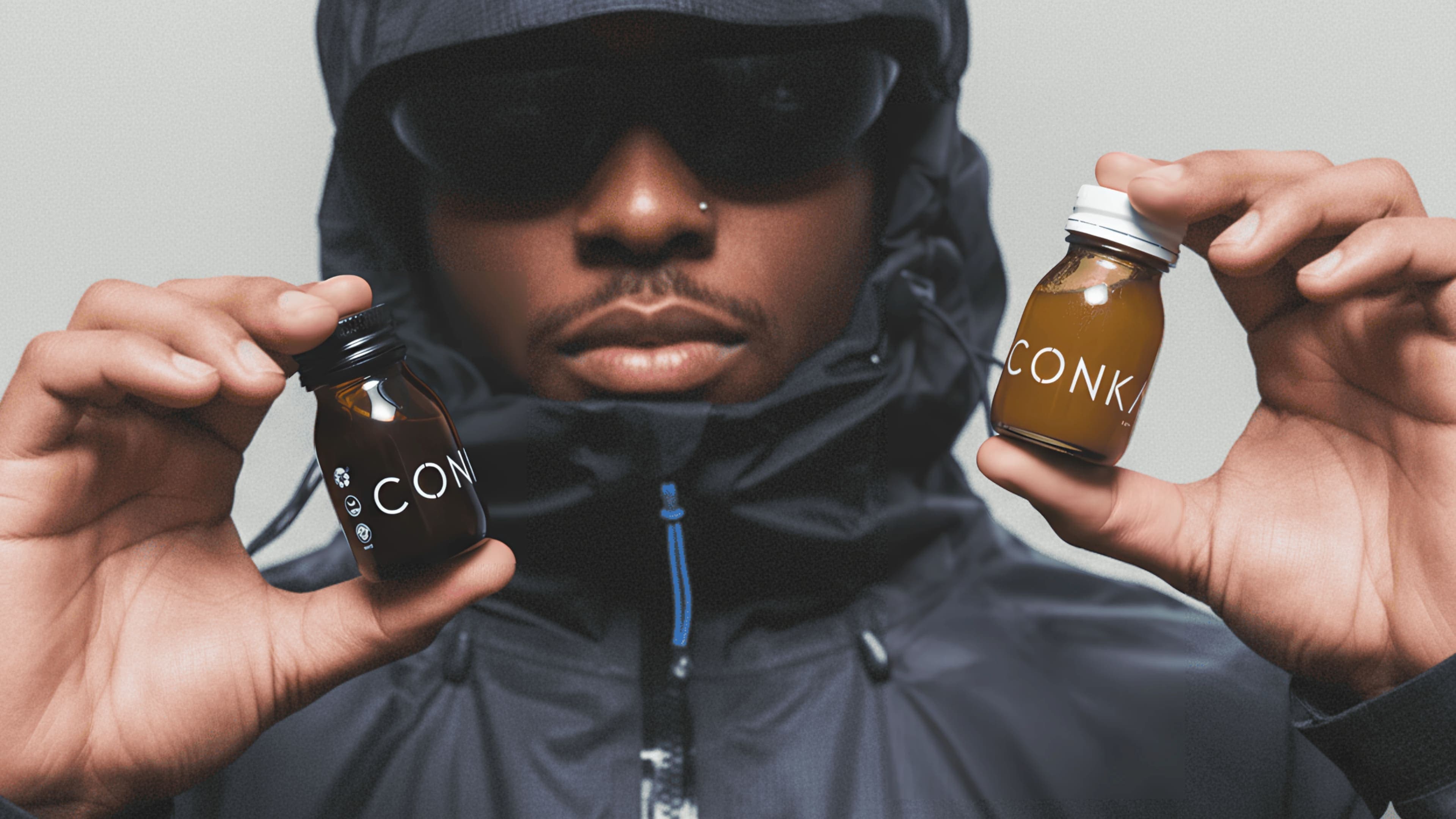 Athlete holding CONKA Flow and Clear bottles