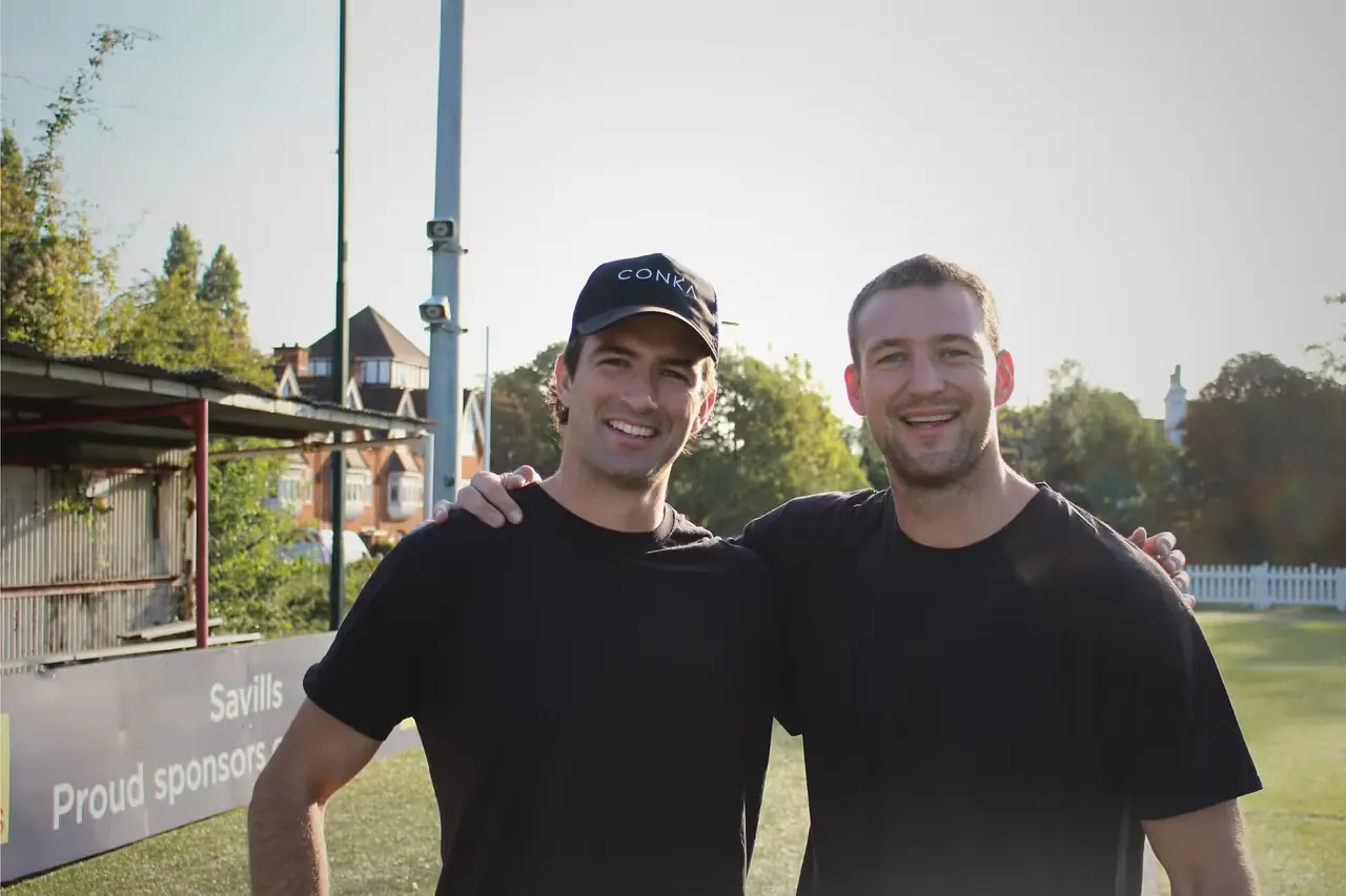 CONKA founders Harry Glover and Humphrey Bodington together on a rugby pitch