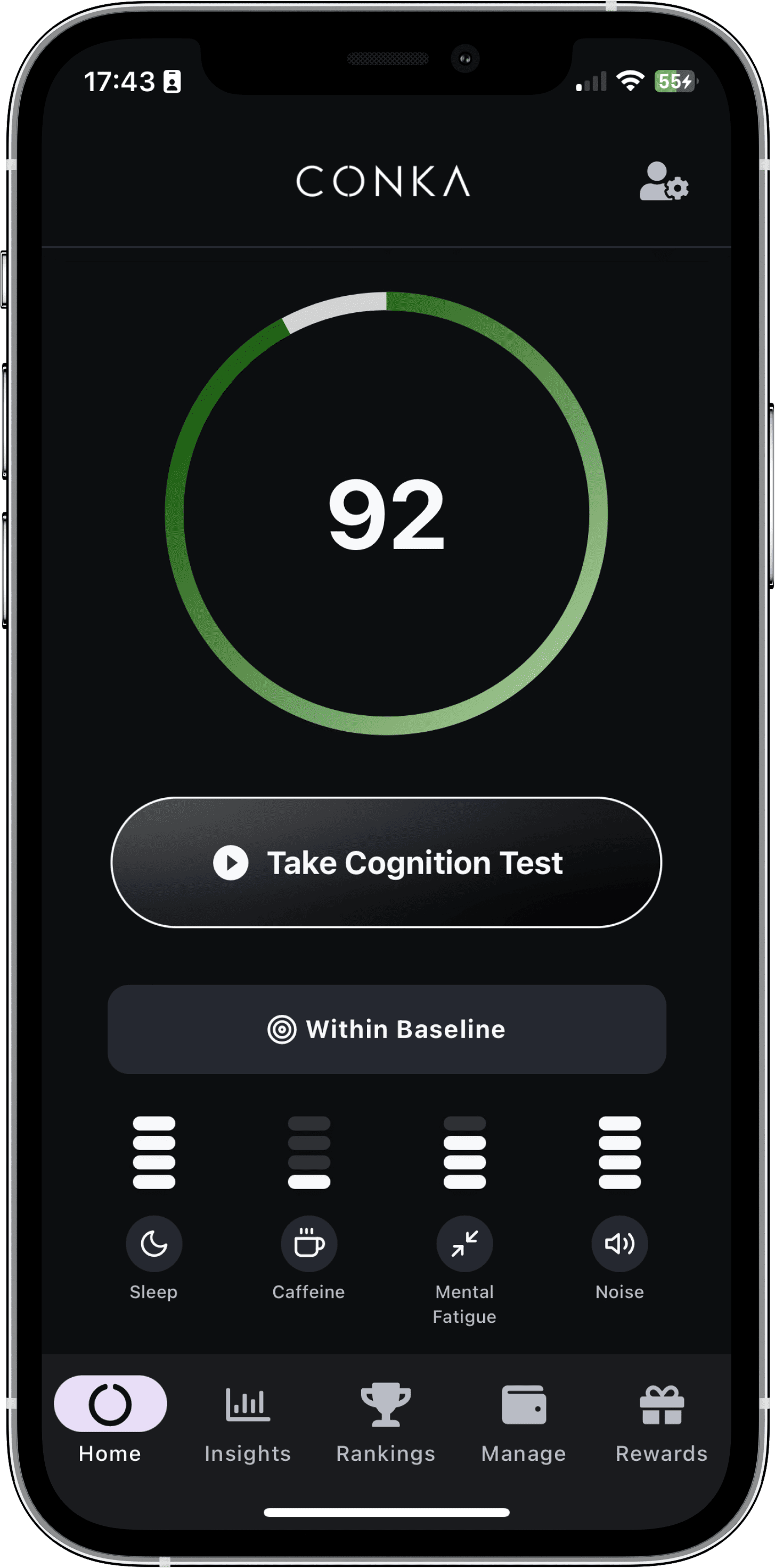 Cognitive test screen